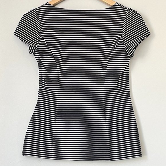 Black & White White House Black Market Striped Lined Cap Sleeve Top - Picture 2 of 5